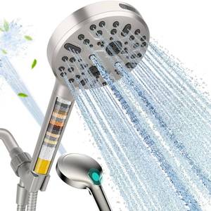 lot 32140 image: Cobbe Filtered Shower Head with Handheld - High Pressure 9 Spray Modes Showerhead with 16-Stage Water Softener for Hard Water - Purifying Detachable Hand Held Shower Head, Classic Nickel - Retail $26