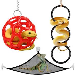 lot 32148 image: Hysagtek Ball Python Tank Accessory - 3 Pcs Snake Enrichment Toys Ball with Hammock and Climbing Rings, Jungle Gym Ball with Chain, Reptiles Climbing Toy Hammock Snakes Tank Accessories. See photos  broken - Retail $18