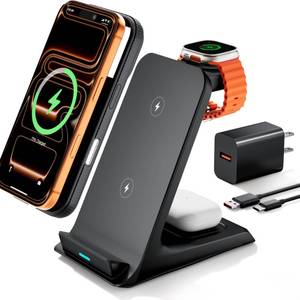 lot 32150 image: Eazpower Wireless Charger for Thick Cases of 10MMOtterboxHeavy Duty, 3 in 1 Charging Dock for iPhone 17 16 15 14 Pro Max, Phone Stand Charging Station for Multiple Devices for Apple WatchAirPods - Retail $25