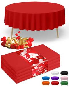 lot 32153 image: Niuara Red Plastic Table Cloth - 4 Pack 84 Round Disposable Tablecloths for Round Tables, Table Cover for Valentines, Holiday Parties & Gatherings - Retail $13