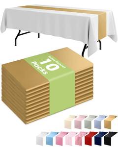 lot 32154 image: Pureegg Gold Plastic Table Runners - 10 Pack, 14 x 108, Water Resistant & Disposable Centerpiece Decorations for Table Cloth, Wedding, Birthday, Holiday, Baby Shower, Party, Home Decor - Retail $10