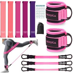 lot 32163 image: Resistance Bands Set Resistance Band and Adjustable Ankle Exercise Bands with Cuffs Great Equipment for Training, Working Out, Yoga,Home Gym with Training Guidance & Carry Bag,Set of 8 - Pink - Retail $18