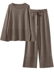 lot 32178 image: ANRABESS Womens 2 Piece Outfits Oversized Knit Sweater Set Wide Leg Pant Cozy Lounge Matching Pajama Sets 2025 Trendy Clothes Khaki Green X-large - Retail $49