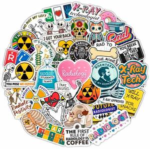 lot 41617 image: 100Pcs Radiology Stickers, Rad Tech Stickers, Xray Decals for Water Bottle and Laptop - Radiology Party Supplies & Decorations - Rad Tech Gifts for Women & Men - Retail $9