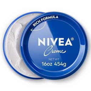 lot 41619 image: NIVEA Creme Face, Hand and Body Moisturizer Cream, Rich Body Cream for Dry Skin with Provitamin B5, Fast-Absorbing and Non-Comedogenic, For Daily Use on All Skin Types, 16 Oz Jar - Retail $12