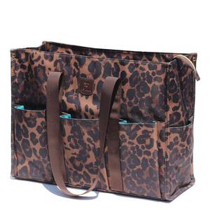 lot 41620 image: ESVAN Utility Tote Bag with Zip Top Waterproof Teacher Tote Bag for Teacher Work Women Beach (H black Brown leopard print) - Retail $23