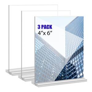 lot 41628 image: KOOLDE Acrylic Sign Holder 4x6 Inches 3 Pack T Shape Desktop Display Stand Vertical Double Sided Clear Table Menu Flyer Holder for Restaurants, Office, Shop, Wedding - Retail $7