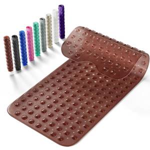 lot 41634 image: Krussier Non-Slip Bath Tub Mat, 39x16 Inch Extra Large Shower Mat with Drain Holes & Suction Cups, Machine Washable, Clear Brown - Retail $13