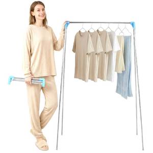 lot 41635 image: LMGOV Twist-to-Lock Foldable Clothes Drying Rack for Travel, Portable Hanging Garment Rack, Collapsible Clothe Rack for Camping, Dance Competitions, Hotel & Dorm Use (Basic) - Retail $17