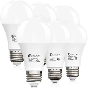 lot 43821 image: evelor 6-Packs A19 LED Light Bulbs,100 Watt Equivalent Daylight 5000K Bright Bulbs Efficient 13W,1500 Lumens E26 Base, Non-Dimmable, 15000-Hour Lifespan for Bedroom, Living Room, Office - Retail $10