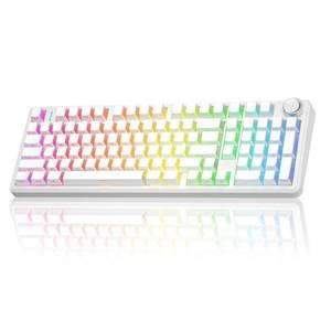 lot 43822 image: AULA F99 Pro Wireless Mechanical Keyboard-Silent Version,BT5.02.4GHzUSB-C Hot Swappable Custom Keyboard,Gasket Structure,Pre-lubed Linear Switches RGB Backlit Computer Gaming Keyboards,White - Retail $80