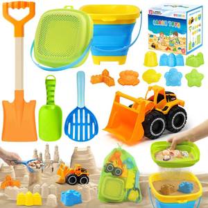 lot 43827 image: Collapsible Beach Sand Toys Set for Kids - Includes Bucket, Mesh Shovel, Filter Scooper & Castle Molds - Toddler Beach Toys for 1-3 & Kids Ages 4-8 with Mesh Bag, Summer Outdoor Beach Essentials - Retail $20