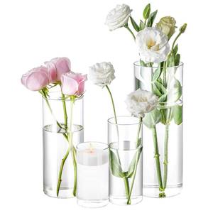lot 43828 image: 4 Pack Glass Cylinder Vases 4,6,8,10 Inch Tall Clear Flower Vase Hurricane Floating Candle Holder for Table Centerpiece Wedding Home Decor - Retail $14