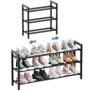 lot 43834 image: Mavivegue 18-33 Expandable Shoe Rack for Closet, 3-Tier Shoe Organizer, Adjustable Shoe Rack for Front Door Entrance, Entryway - Retail $18