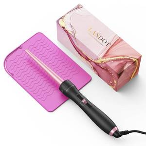 lot 43836 image: LANDOT Tapered Hair Curling Iron Wand 9-19mm Curling Wand for Natural Curls & Textured Waves - Professional Detachable Clip Free Hair Curler - Includes Heat Resistant Silicone Mat & Glove - Retail $20