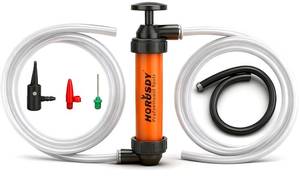 lot 43837 image: HORUSDY Multi-Use Siphon Transfer Pump Kit Hand Fuel Pumps for Gas Oil Water with Air Hose, Portable Manual Fuel Transfer Pump for Boat, Car, RV, Emergency, Lawn Mower Fluid Drainage - Retail $18