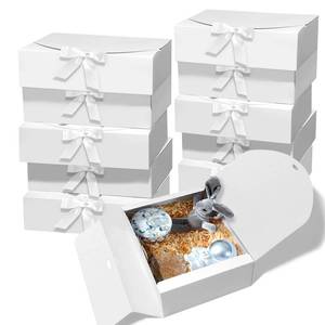 lot 43840 image: BoShahai 10 PCS Gift Boxes with Lids, 10.6x7.8x3.1 Inch Kraft Paper Gift Box, White with Ribbon, Bridesmaid Proposal Box for Wedding, Packaging, Present, Birthday, Cupcake - Retail $15