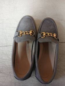 lot 43841 image: Gray Suede Loafers with Gold Chain Detail Size 9 - Retail $25