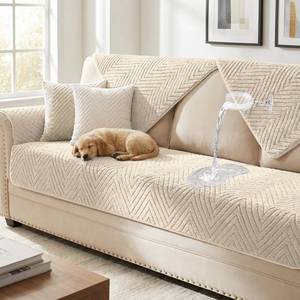 lot 43843 image: Turquoize Waterproof Couch Cover for Dogs Fuzzy Pet Couch Covers for Sofa Thick Dog Bed Cover Non-Slip Sofa Covers for 3 Cushion Couch Protector Slipcover Pet Friendly (Beige, 36 x 96) - Retail $57