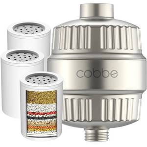 lot 48671 image: Cobbe High Output Shower Filter for Hard Water - 2 Replaceable Cartridges - Removing Chlorine and Harmful Substance, Dramatically Improves The Condition of Your Skin, Hair and Nails - Brushed Nickel - Retail $36