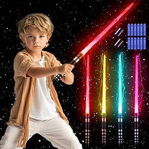 lot 48678 image: SANCO Light Up Sabers for Kids - 4 Pack 7 Colors Retractable Power Sword with FX Sound(Motion Sensitive), Glowing Toys for Halloween Cosplay Parties, Christmas Birthday Gifts for Boys & Girls - Retail $20