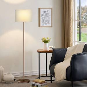 lot 48699 image: Ambimall 60 Modern Floor Lamp with Shade, Tall Lamps for Living Room, Bedroom, Office, Dining Room, Beige Shade with Brown Pole(Without Bulb) - Retail $35