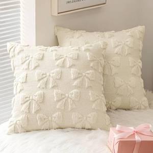 lot 48704 image: MIULEE Cream White Bow Pillow Covers Coquette Room Decor Aesthetic Set of 2 Spring Decorative Cute Girl Soft Plush Faux Pillowcase for Preppy Room Decor Bedroom Couch,18x18 Inch-RED  - Retail $17