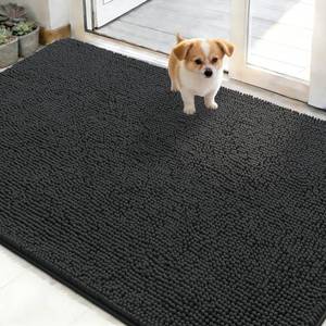 lot 48708 image: OLANLY Dog Door Mat for Muddy Paws 48x30, Absorbs Moisture and Dirt, Absorbent Non-Slip Washable Doormat, Quick Dry Chenille Mud Mat for Dogs, Entry Indoor Entryway Carpet for Inside Floor, Dark Grey - Retail $43
