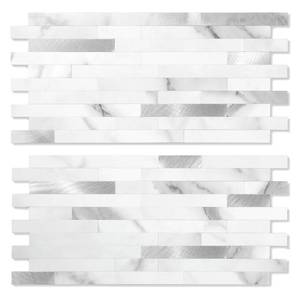 lot 48715 image: Yipscazo 2026 New Upgrade Peel and Stick Stone Metal Backsplash, PVC Wall Tiles Stick on Tiles for Backsplash Kitchen, Bathroom, Fireplace (20 Sheets, Marble White) - Retail $40