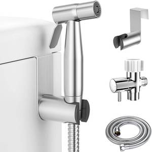 lot 48718 image: LUFEIDRA Handheld Bidet Sprayer for Toilet-Adjustable Water Pressure Jet Spray with Bidet Hose for Feminine Wash, New Premium Stainless Steel Muslim Shower Toilet Bidet Cloth Diaper Sprayer Set - Retail $18