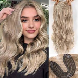 lot 48729 image: HAIRCUBE 18 inch Wavy Hair Toppers for Women Heat Resistant Fibre Synthetic 5  5.3 Inch Swiss Base Toppers for Women with Thinning Hair(Light Gray Blonde & Bleach Blonde Mixed)