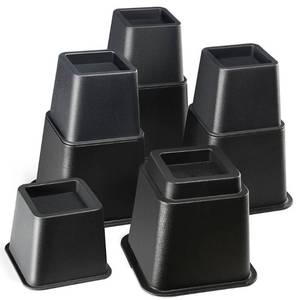 lot 48744 image: Home It Adjustable Bed Risers - Elevation in 3, 5 or 8 Inch - Heavy Duty Stackable Furniture Risers Supports 1,300 lbs - for Under-Bed Storage, College Dorms, Table and Couch, 4 Pack Bed Lifts Black - Retail $26