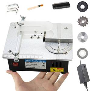 lot 48746 image: Mini Table Saw, RTOVZON 96W Mini Desktop Electric Saw Cutter 7.1x5.5, Cut Thickness Adjustable Precision Craft Table Saw with Speed & Angle Adjust 4 Blades, Available for WoodPCBAcrylicPlastic - Retail $56