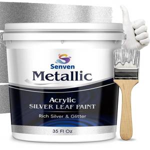 lot 48753 image: Silver Paint 35 Fl Oz Metallic Liquid Silver Leaf Paint Rich Silvers Paint for Metal, Wood, Canvas, Appliance, Furniture, Clay DIY, & Art Handcrafts Fast Dry Acrylic Metallic Finish Artwork Home Decor