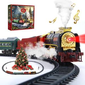 lot 51107 image: Electric Train Set with Smoke, Sound and Lights, Train Track Toy with Glowing Passenger Carriages for Toddlers and Kids, for Boys and Girls