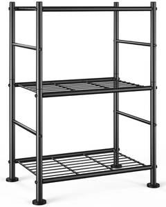lot 51125 image: Sakugi Storage Shelves - 3 Tier Shelf Organizer, Sturdy Metal Garage Shelving with Adjustable Leveling Feet, Space-Saving Shelves Organizer for Pantry, Laundry, Kitchen (18 x 12 x 30, Black) - Retail $30