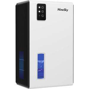 lot 51126 image: NineSky Dehumidifier, 1000 sq.ft Dehumidifiers for Home with 95oz Large Water Tank,Quiet Dehumidifier with 7-Color Ambient Light & Auto Shut Off, Dehumidifier for Basement, Bedroom, Bathroom (White) - Retail $60