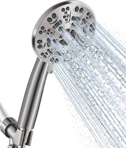 lot 51134 image: Cobbe 8-Setting Handheld Shower Head with High Pressure Shower Heads - Bathroom Showerhead Set - Detachable Showerhead with 5ft Stainless Steel Hose and Brass Swivel Bracket (Brushed Nickel) - Retail $26