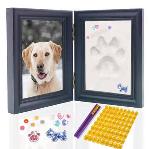 lot 51135 image: MYPAWLETS Dog or Cat Paw Print Kit with Trinkets,Pet paw Print Impression kit with 2 Clay,Wooden Dog Picture Frame,Personalized Gift Keepsake for Pet Lovers-Black - Retail $20