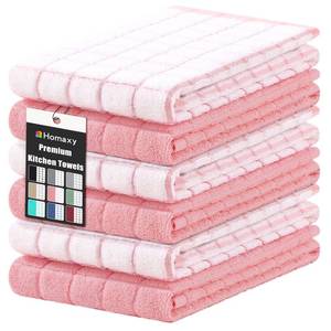 lot 51145 image: Homaxy Premium Cotton Kitchen Towels 16x 28, Large Natural Ring Spun 390 GSM Dish Towels, Super Absorbent Terry Kitchen Hand Towels, Soft Tea Towels with Hanging Loop, Pink Check Design, 6 Pack - Retail $28
