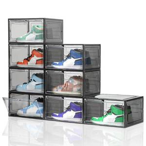lot 61694 image: Attelite Shoe Box, Upgraded Large Clear Shoe Storage Box Stackable, 8 Pack Thicken Plastic Shoe Containers, Drop Front Large Magnetic Door,Shoe Storage Organizer for Display Sneakers - Retail $67