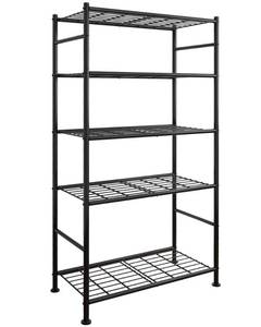 lot 62588 image: Sakugi Storage Shelves - 5 Tier Shelf Organizer, Heavy Duty Garage Shelving Unit with Leveling Feet, Stable Metal Shelves Organizer for Pantry, Kitchen and Closet, 33.0 W x 12.6 D x 72.0 H, Black - Retail $70