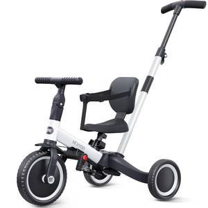 lot 62589 image: newyoo Toddler Bike, 4 in 1 Tricycles for 1,2,3 Year Olds, Balance Bike, Birthday Gift and Toy for Boys and Girls, Kids Tricycle with Parent Steering Push Handle, Removable Pedals, White, TR007 - Retail $90