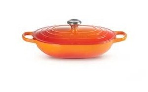 lot 53488 image: Le Creuset Signature Oblong Casserole Dutch Oven 3.4L Meringue Orange