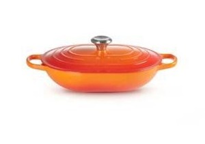 lot 53489 image: Le Creuset Signature Oblong Casserole Dutch Oven 3.4L Meringue Orange