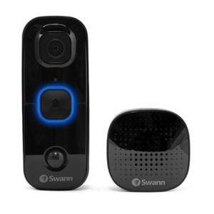 lot 53491 image: Swann Smart WiFi Video Doorbell with Chime, 1080P Battery Operated, Ultra-Wide 180° View Indoor & Outdoor Surveillance - Black