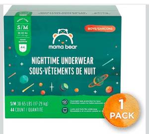 lot 20610 image: Mama Bear Boys Nighttime Underwear for Bedwetting, Overnight Protection, Hypoallergenic, Stretchy, Breathable, Size SM (38-65 lbs), 44 Count, White - Retail $0