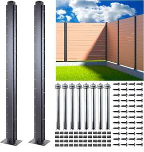 lot 20616 image: Q235A-Steel 5ft (H58in) Heavy Duty Fence Post - Serial Post, Suitable for Outdoor Patio, Backyard and Garden Fence Post Bracket Construction (2pack-Matte Black) - Retail $169