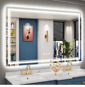 lot 20617 image: 60x40 LED Bathroom Mirror with Lights, Backlit and Front Lit Anti-Fog Lighted Vanity Mirrors for Bathroom Wall, Dimmable, 3-Color Light, Memory, Shatter-Proof, HD Tempered Glass, CRI��90 - Retail $369