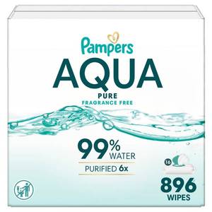 lot 20626 image: Pampers Baby Wipes - Aqua Pure - 896ct Paraben-Free, Cotton Material, Pop-Up Dispenser, Diaper Area Use - Retail $45